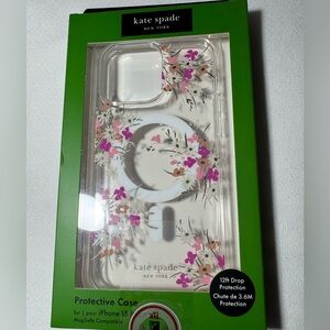 Kate Spade Clear Case with Pink Floral Design for iPhone 15 NWT